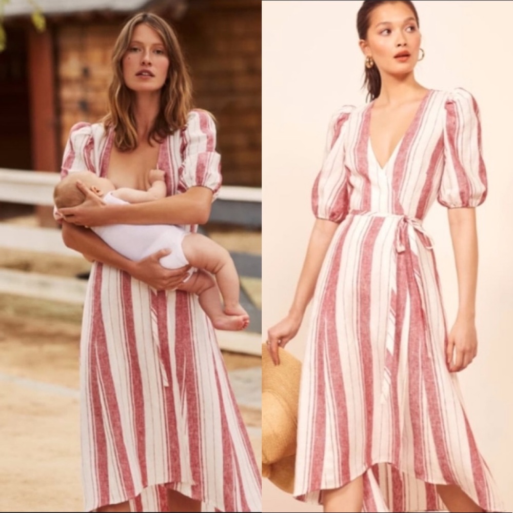 NWT Reformation Waves Linen Wrap Dress Savannah